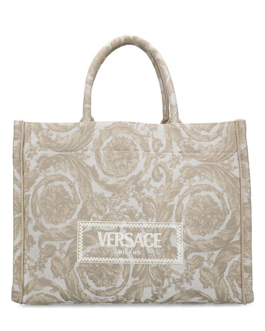 Grand sac cabas en jacquard barocco Versace en coloris Natural