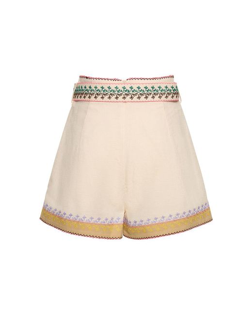 Zimmermann Natural August Embroidered Cotton Shorts