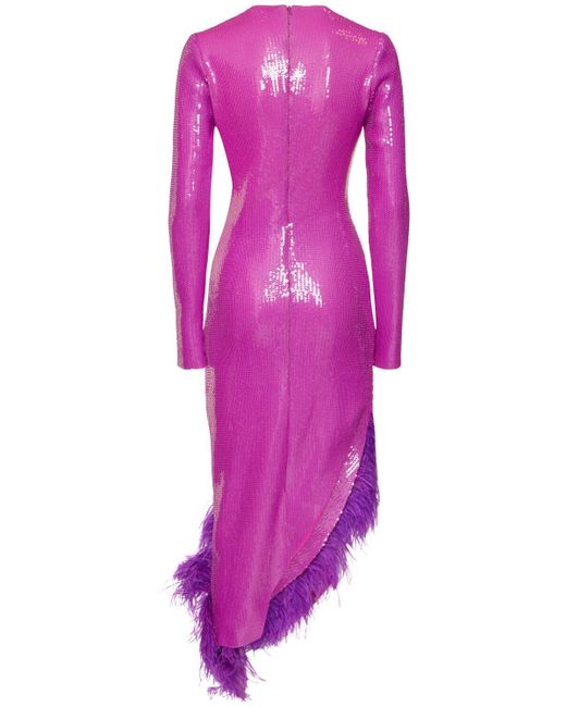 Mujer Vestido Asimétrico Con Plumas David Koma de color Pink