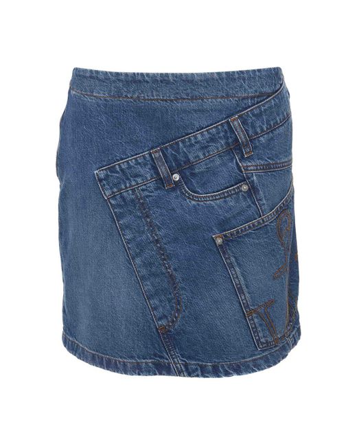 J.W. Anderson Blue Twisted Cotton Denim Mini Skirt