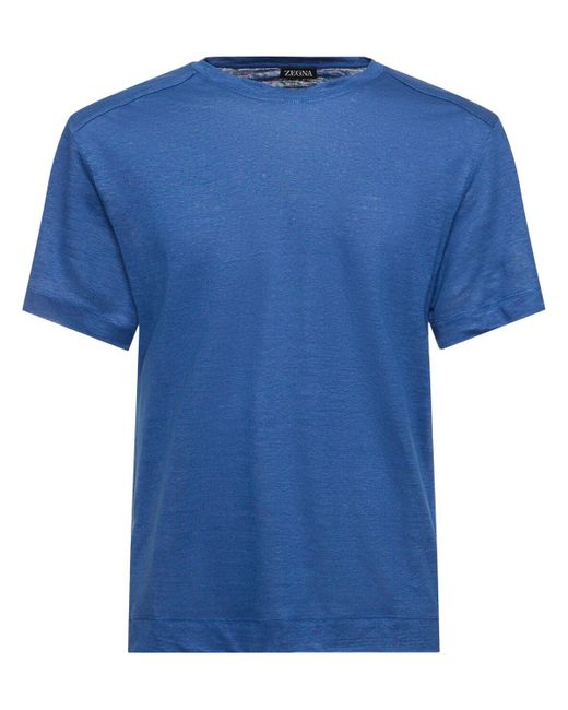 Zegna T-shirt Aus Leinenjersey in Blue für Herren