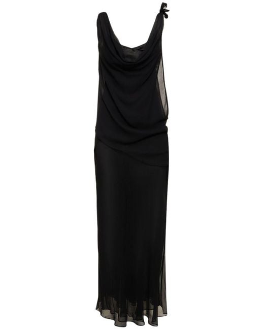 Robe longue en soie transparente drapée Christopher Esber en coloris Black