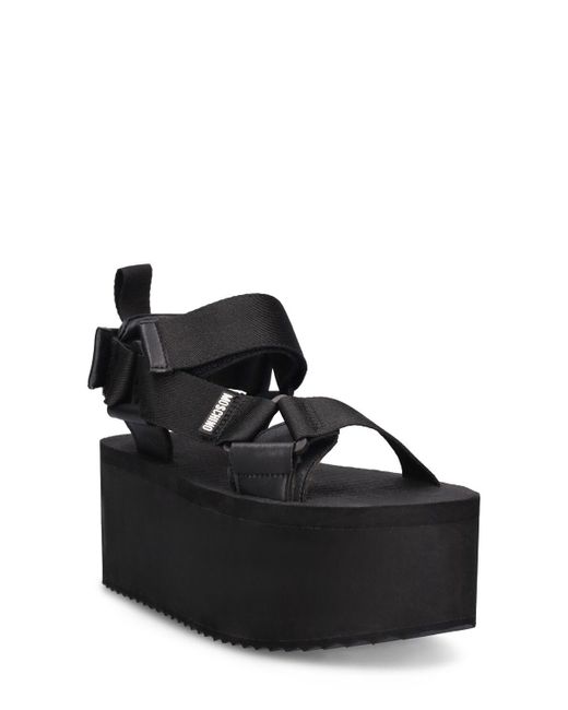Sandales compensées en nylon 80 mm Moschino en coloris Black
