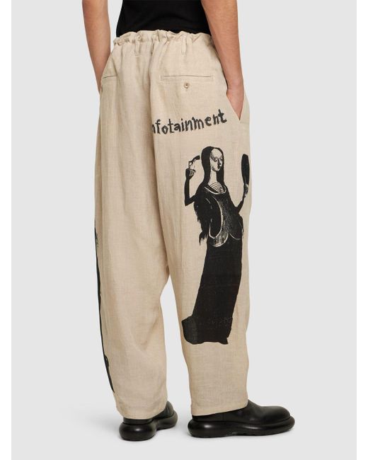 Yohji Yamamoto Natural Printed Linen Pants for men