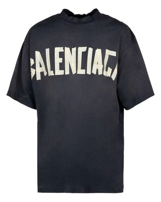Balenciaga Blue Tape Type Vintage Effect Cotton T-Shirt for men