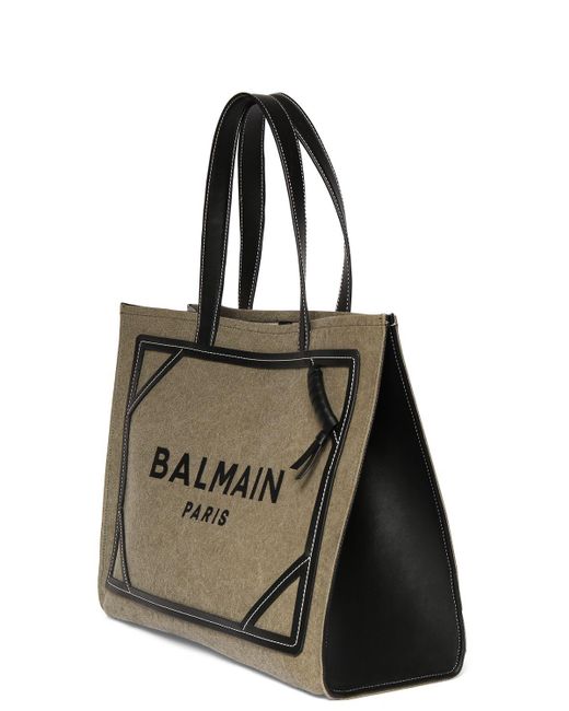 Balmain Metallic Medium B-army Canvas & Leather Tote Bag