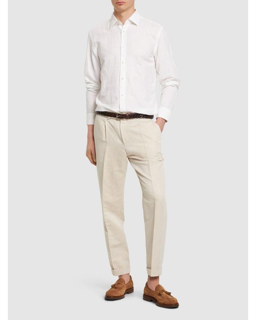 Camisa de lino y algodón Boss de hombre de color White