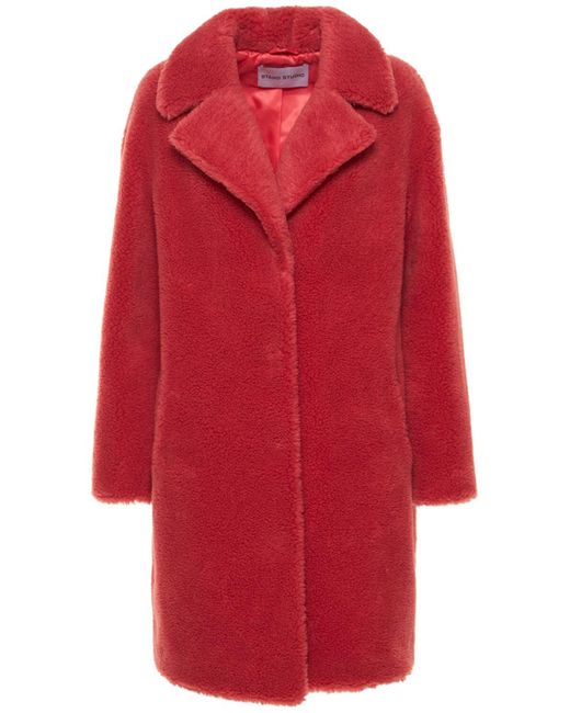 Stand Studio Red Camille Faux Fur Cocoon Coat