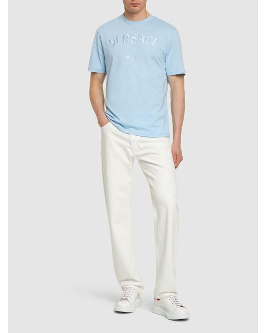 T-shirt en jersey de coton à logo Versace pour homme en coloris Blue