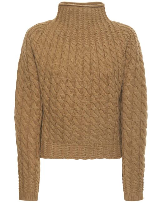 Theory Sculpted Wool Blend Cable Knit Sweater in Brown | Lyst