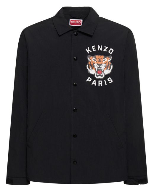 KENZO Black Tiger Print Nylon Coach Jacket for men