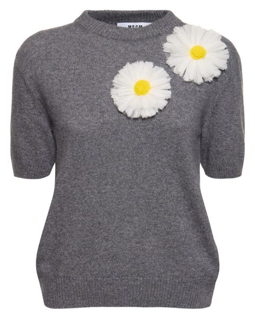 MSGM Gray Wool Blend Short Sleeve Sweater