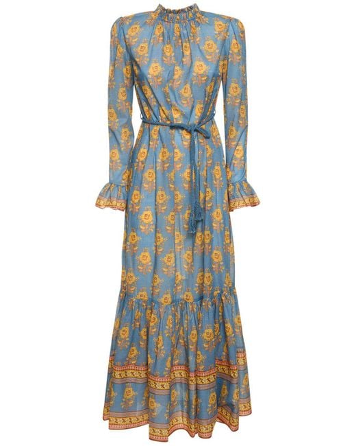 Zimmermann Blue Junie Ruffled Cotton Midi Dress