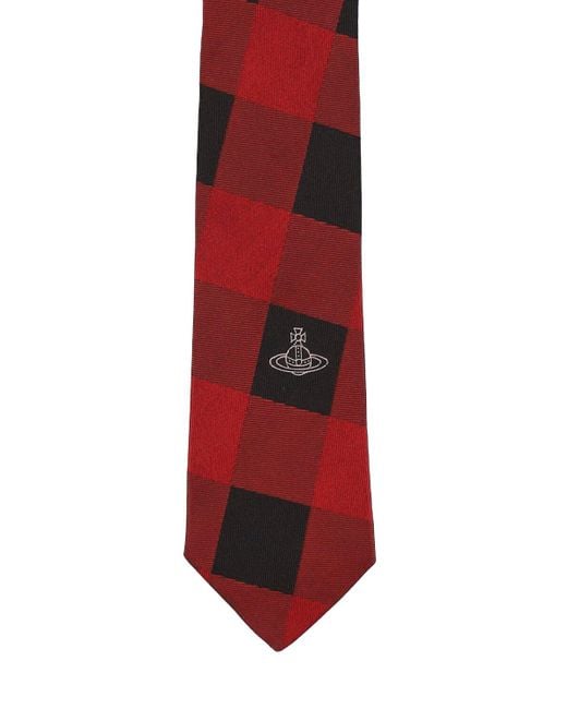 Vivienne Westwood Red 7cm Check Silk Tie for men