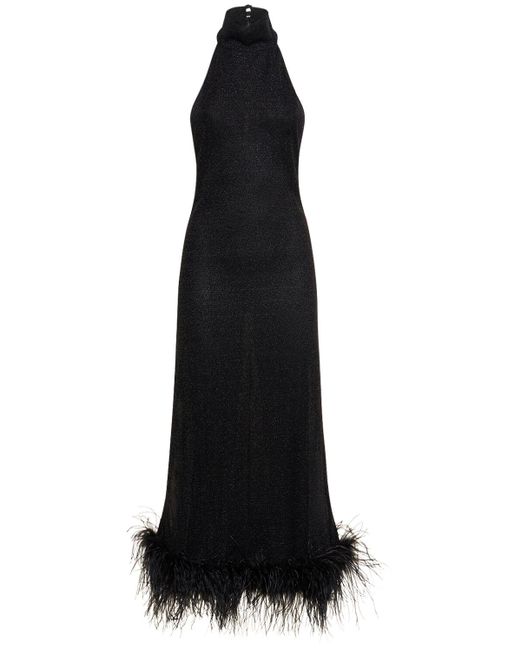 Robe longue en lurex et plumes lumière Oseree en coloris Black