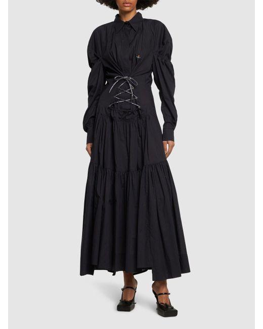 Vivienne Westwood Black Ls Kate Lace Up Poplin Midi Dress