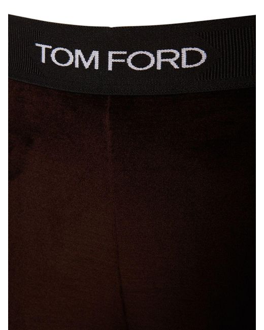 Tom Ford Velvet Logo High Waist Leggings in Brown