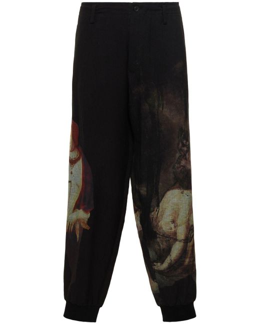 Yohji Yamamoto Black A-nightmare Printed Linen Blend Pants for men