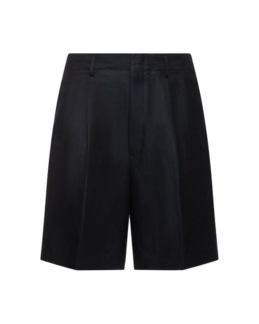 Loro Piana Black Joetsu Pleated Linen & Silk Shorts for men