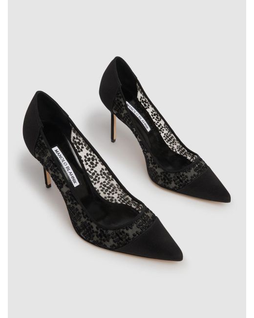 Manolo Blahnik Black 90Mm Capcour Lace Pumps