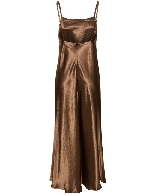 Max Mara Brown Baden Satin Sleeveless Flared Midi Dress