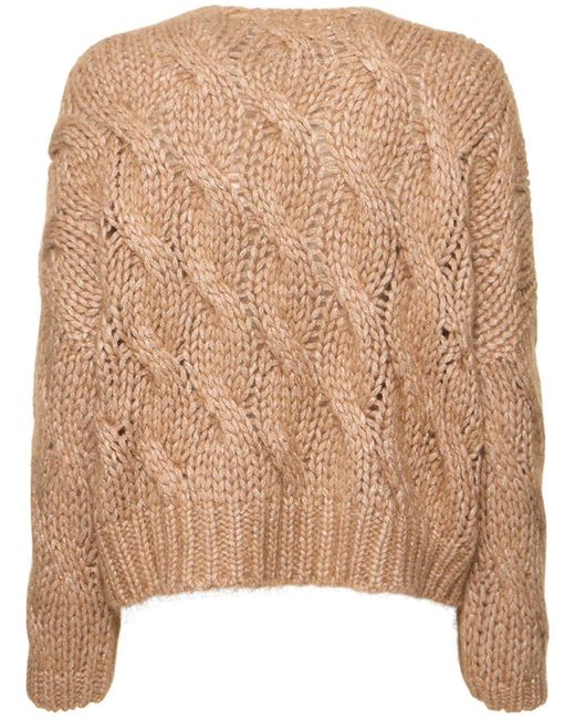 Brunello Cucinelli Brown Mohair Blend Braided Knit Sweater