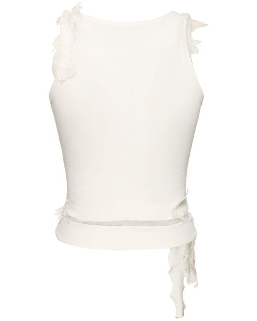 Ermanno Scervino White Jersey & Lace Cropped Top