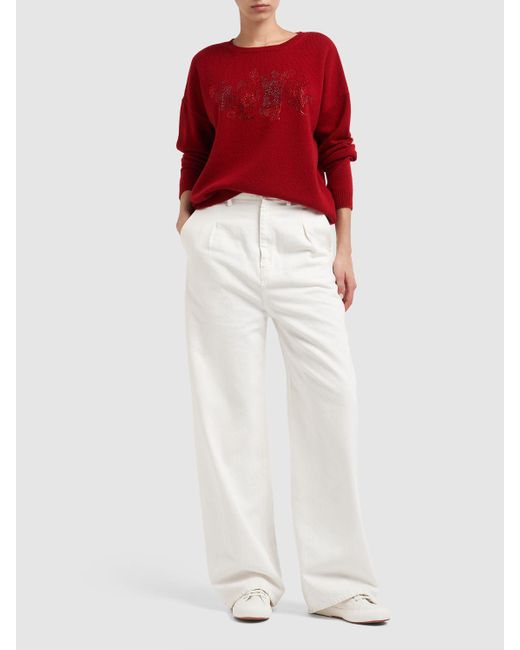 Max Mara Red Nias Embroide Wool & Cashmere Sweater