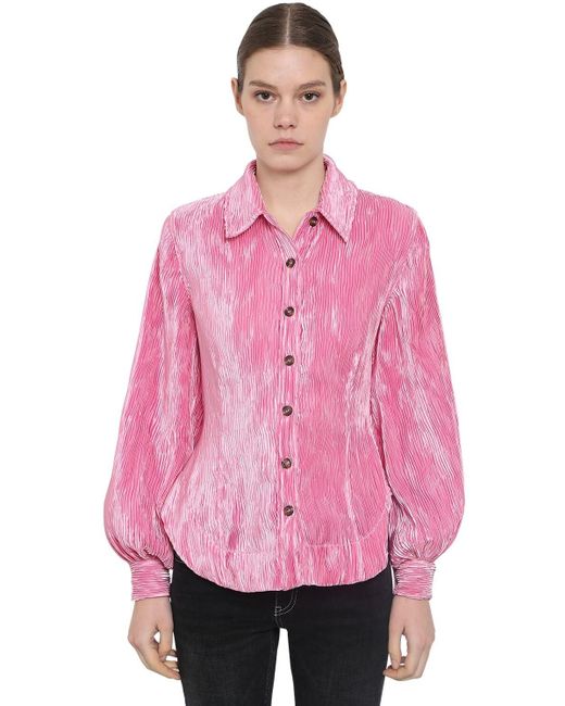 Ganni Pleated Satin Shirt in Pink | Lyst Canada