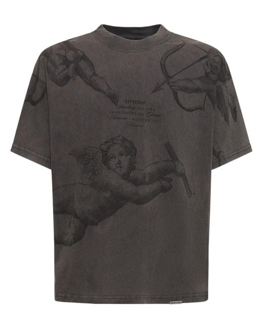 Represent Gray Cotton T-Shirt W/ Logo Appliqué for men