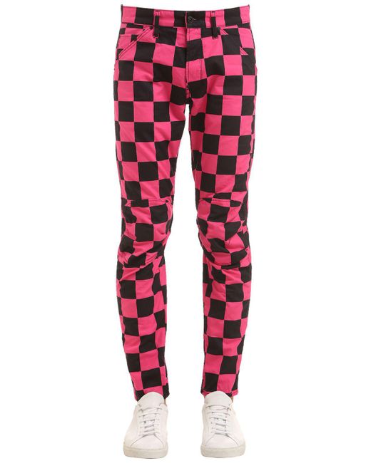 G-Star RAW Pink Elwood Chef's Check Printed Jeans for men