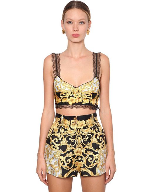 Versace Printed Silk Twill Crop Top