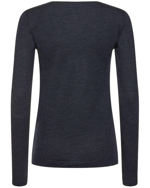 Totême  Blue Long Sleeved Boat Neck Wool Top