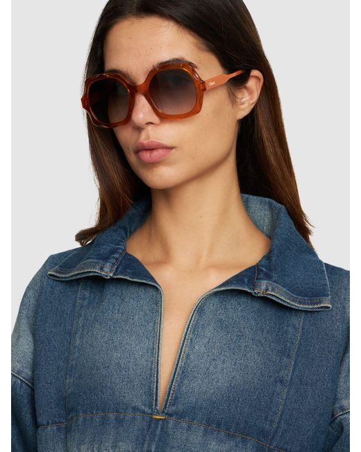 Chloé Blue Scalloped Squared Bio-acetate Sunglasses