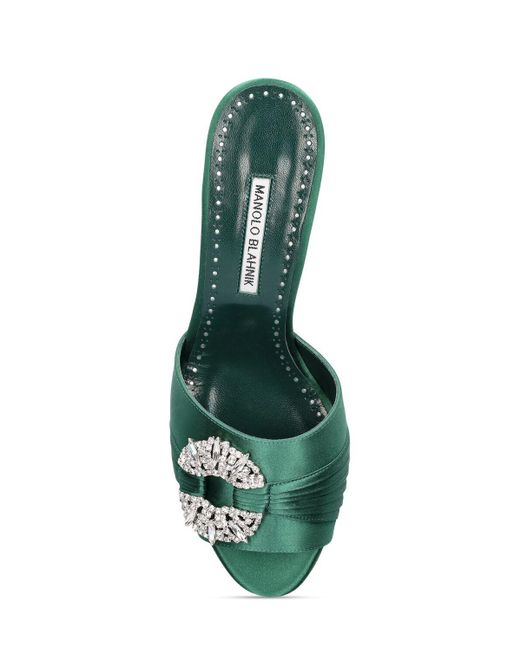 Zapatos mules de satén 50mm Manolo Blahnik de color Green
