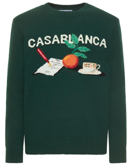 CASABLANCA Green Orange Cotton Knit Sweater for men