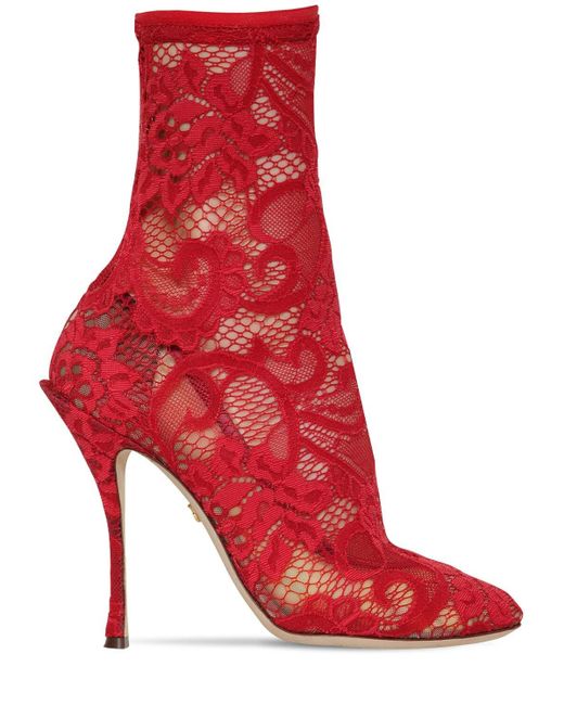Dolce & Gabbana Red 90mm Hohe Sockenstiefel Aus Stretch-spitze