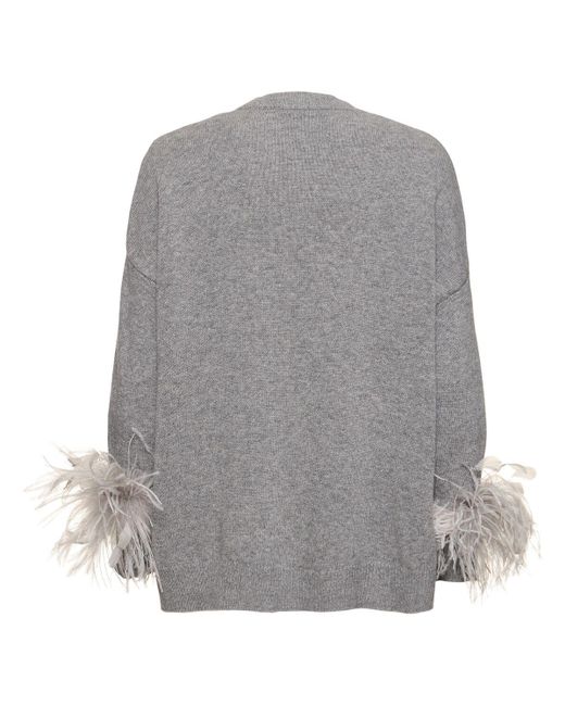 Pull-over en maille de laine et plumes Valentino en coloris Gray