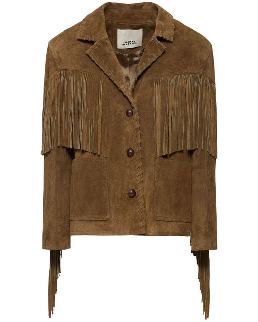 Isabel Marant Brown Lederhemdjacke Mit Fransen "fabie"
