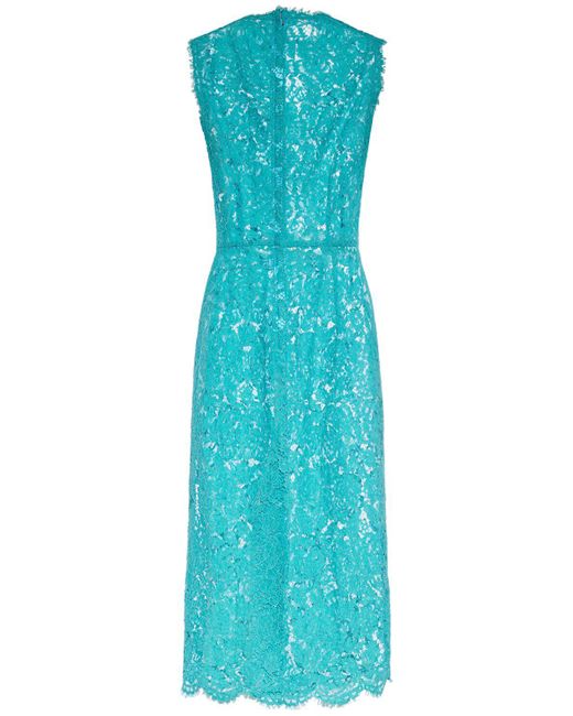 Dolce & Gabbana Blue Floral & Dg Stretch Lace Midi Dress