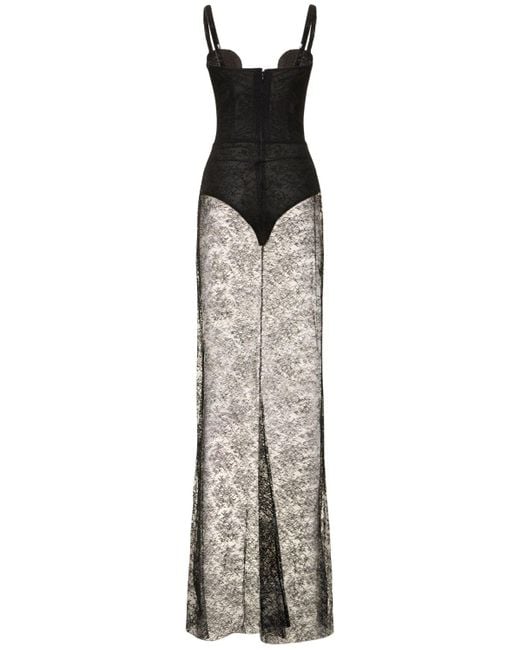 Nensi Dojaka Black Sequined Lace Maxi Corset Dress