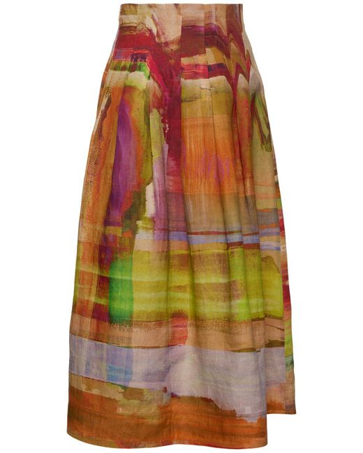 Jupe longue en lin imprimé alessandra Ulla Johnson en coloris Multicolor
