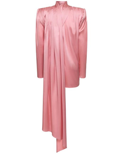 Magda Butrym Pink Silk Satin Draped Long Sleeve Wrap Top