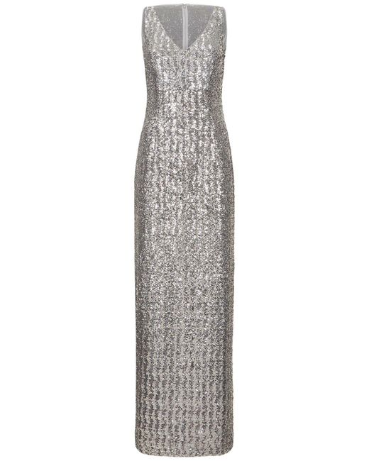 Michael Kors Gray Sequined V-neck Long Dress