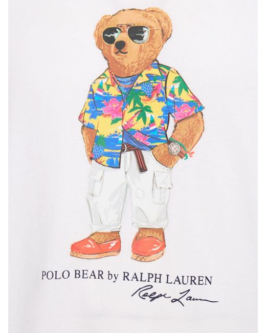 Polo Ralph Lauren White Riviera Club Beach Bear T-shirt for men