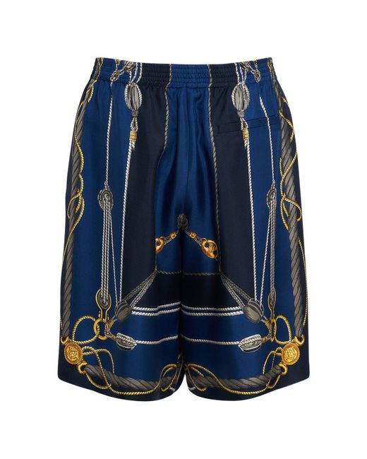Versace Blue Nautical Printed Silk Shorts for men