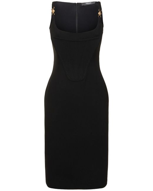Robe corset mi-longue en sablé de viscose mélangée Versace en coloris Black