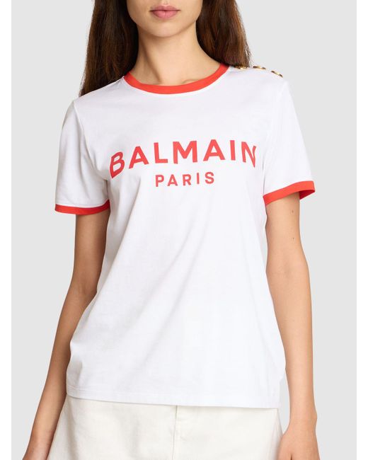 Balmain White T-shirt Aus Baumwolljersey Mit Logodruck