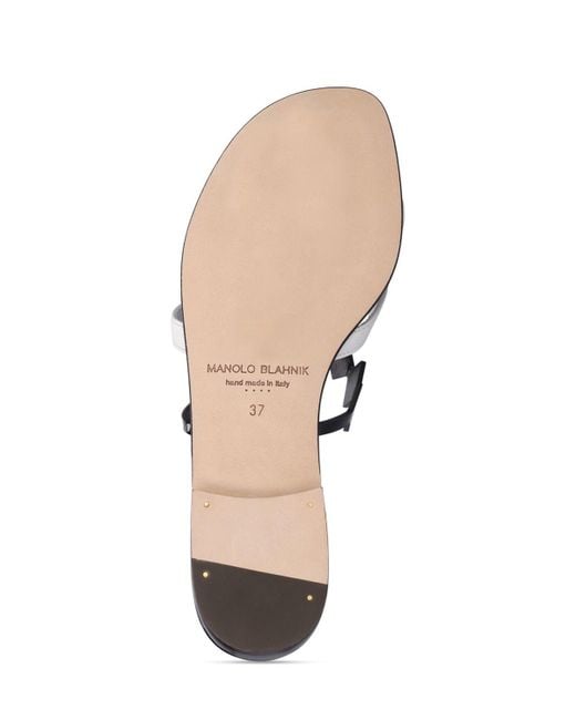 Manolo Blahnik White 10mm Sulafa Leather Flat Sandals