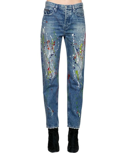Calvin Klein Blue High Rise Paint Splatter Denim Jeans